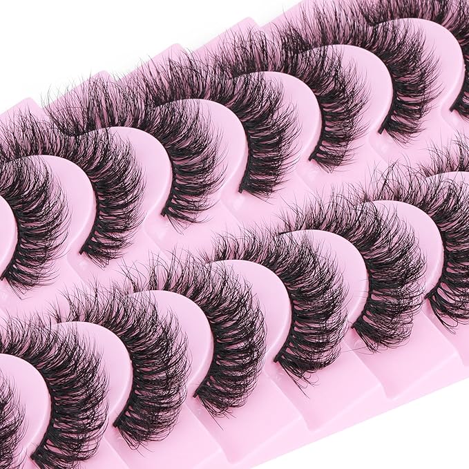 Mink Lashes 10 Pairs False Eyelashes D Lashes Natural Cat Eye Volume Faux Mink Lashes Wispy 18 mm 5D Thick Soft Eyelashes Pack by FANXITON-GlimoraGlow