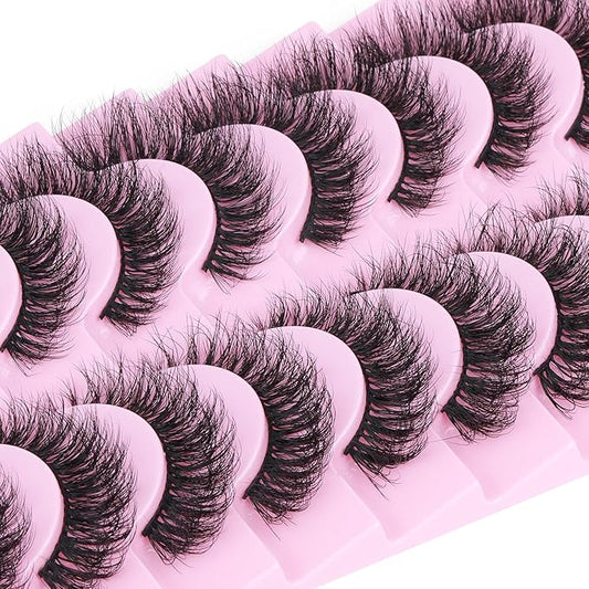 Mink Lashes 10 Pairs False Eyelashes D Lashes Natural Cat Eye Volume Faux Mink Lashes Wispy 18 mm 5D Thick Soft Eyelashes Pack by FANXITON-GlimoraGlow