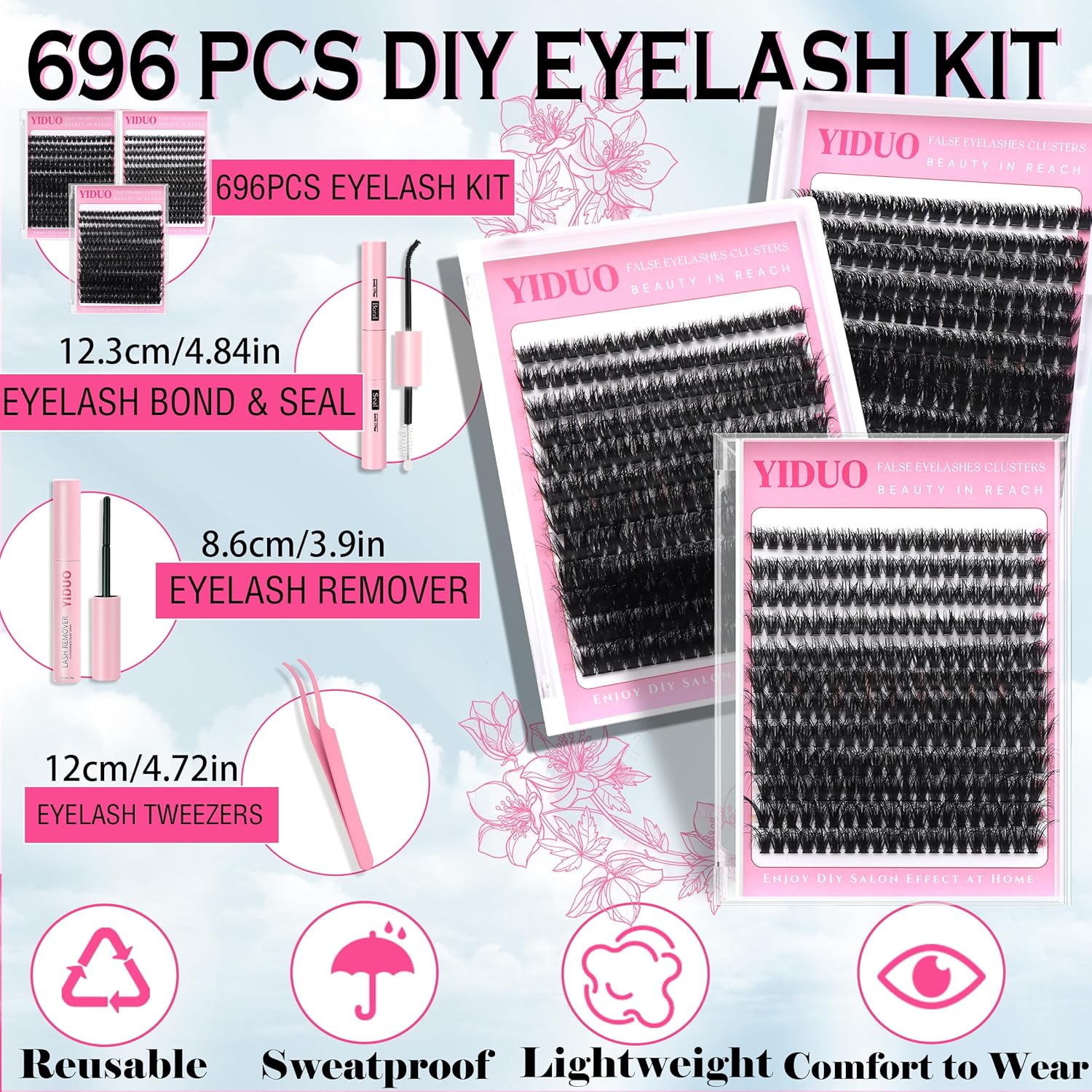 D Curl Volume Fake Eyelashes Lashes Cluster Kit Wispy Faux Mink Lashes 696Pcs Bulk Packs, DIY Individual Eyelash Extensions Wholesale Combo Pack with Glue|Tweezers|Removers-GlimoraGlow