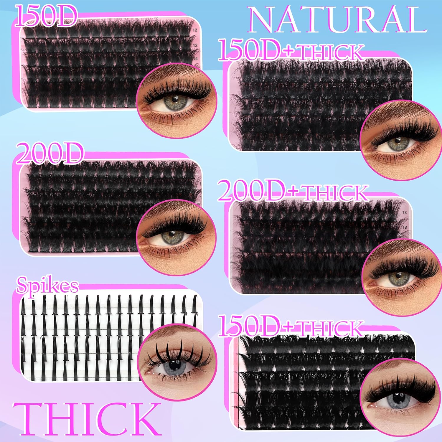 575Pcs Bulk Pack Lashes Clusters Kit with Glue and Removers, D Curl Volume 150D+200D+Spiky Lashes Clusters, 12-21mm Manga Extension Eyelashes DIY Individual False Eyelash Wholesale Pack-GlimoraGlow