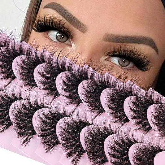 FANXITON False Eyelashes Fluffy Mink Lashes 20 mm Cat Eye Lashes Long 5D Wispy Dramatic 10 Pairs Pack-GlimoraGlow