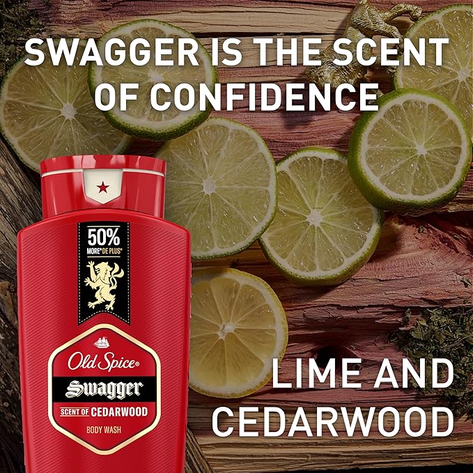 Old Spice Body Wash for Men, 24/7 Shower Fresh with Lasting Scent, Red Collection, Swagger with Cedarwood Scent, 24 fl oz (Pack of 2)-GlimoraGlow