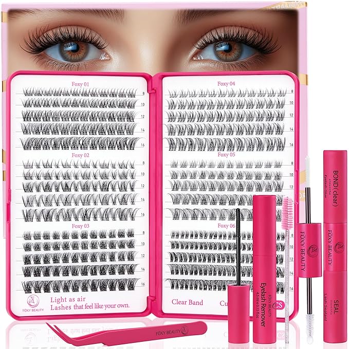 Nova Lash Clusters Kit - 360 pcs Lash Clusters Natural Look Invisible Band Eyelash Clusters Lash Extension Kit with Bond and Seal 0.07D D Curl WideSpan Cluster Eyelash Extension Kit 8-16mm DIY at Home-GlimoraGlow