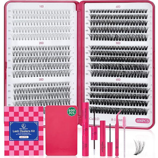 Lash Clusters 600PCS Lashes - Wispy Lash Clusters 10D 20D 30D+40D50D60D Individual Lashes Clusters D Curl Lash Extension 8-16MM Eyelash Clusters with Lash Bond and Seal-GlimoraGlow