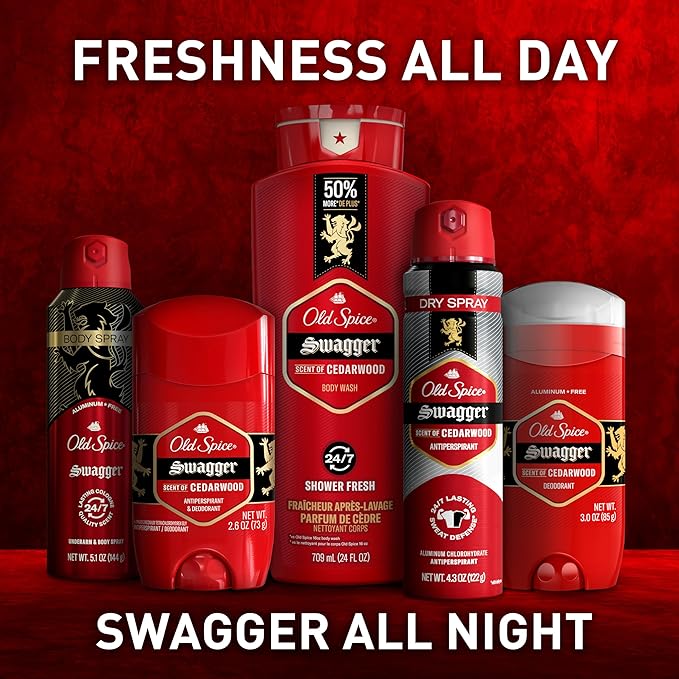 Old Spice Body Wash for Men, 24/7 Shower Fresh with Lasting Scent, Red Collection, Swagger with Cedarwood Scent, 33.4 fl oz (Pack of 4)-GlimoraGlow