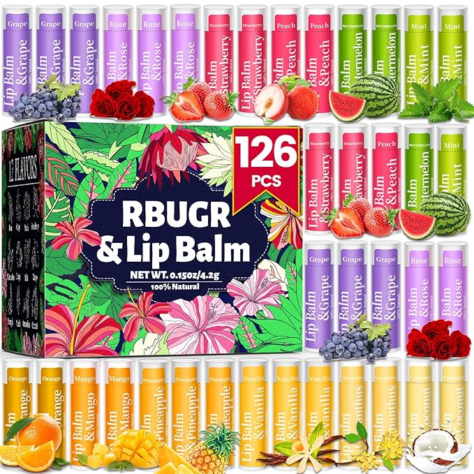 126 Pcs Lip Balm Bulk, 12 Flavored Pack of Lip Balms Natural Lip Balm Pack Moisturising Organic Lip Balm Set for Cracked Lips, Bulk Gifts Stocking Stuffers Party Favors(4.2g/0.15oz)-GlimoraGlow