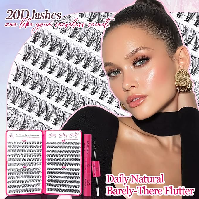 Waltz Lash Clusters Kit - Lash Clusters Lash Extension Kit with Bond and Seal Eyelash Cluster 20D30D40D50D-0.07D Cluster Eyelash Extensions Eyelash Extension Kit DIY at Home-GlimoraGlow