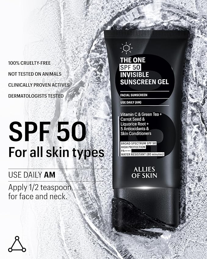 Allies of Skin Daily Face Sunscreen SPF 50 | Zero White Cast Lightweight Gel Formula | Dermatologist Tested Under Makeup Primer| Water-Resistant & PA++++ Broad Spectrum UVA/UVB (1.7 oz)-GlimoraGlow