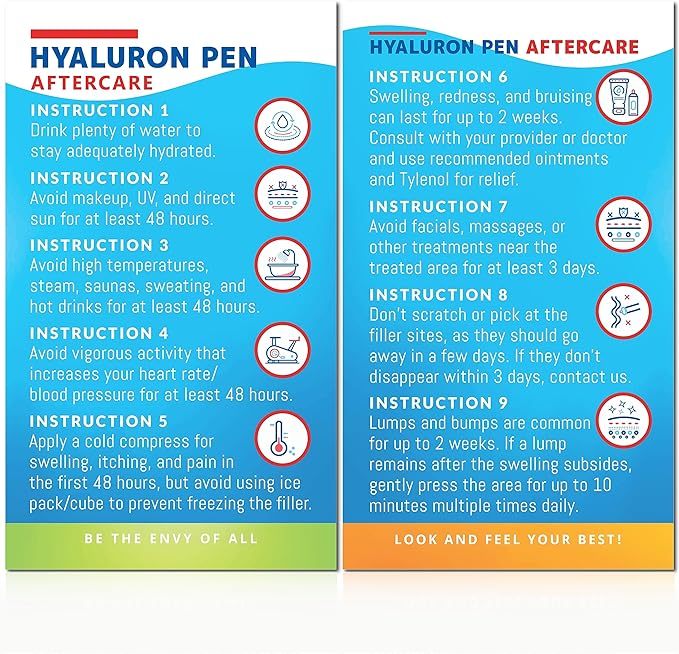 100 Pack - Premium Hyaluron Pen Lip Filler Aftercare Instructions Card 2 x 3.5" Accessories Supplies Kit Care - HP12A100_N-GlimoraGlow