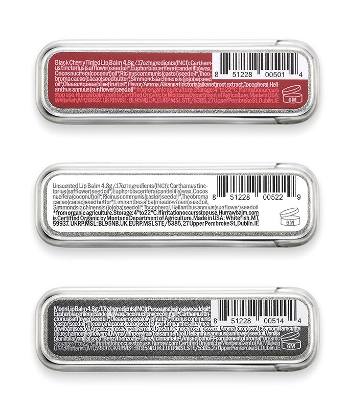 Hurraw! Black Cherry Tinted, Unscented, Moon Night Treatment Lip Balm Slim Slider Tins, 3 Pack Bundle: Organic, Certified Vegan and Cruelty Free All Natural. Bee, Shea, Soy & Palm Free. Made in USA-GlimoraGlow