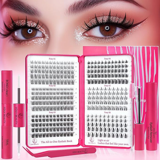 Lash Clusters Kit - Wispy Natural & Manga Spiky Lash Cluster Invisible band 8-16mm Eyelash Clusters Kit D Curl Lash Extension Kit WideSpan with Bond and Seal DIY at Home-GlimoraGlow