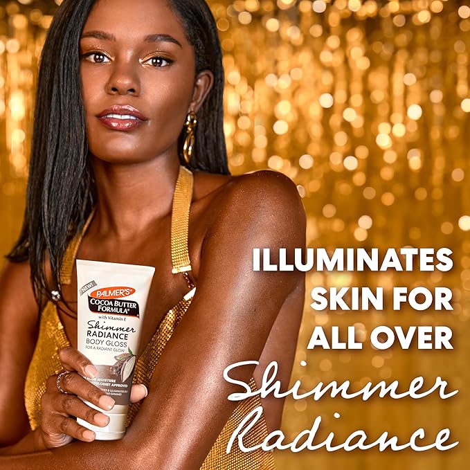 Palmer's Cocoa Butter Formula Shimmer Body Lotion with Vitamin E, 5.25 Fl Oz, Radiance Body Gloss, Help Blur Veins, Cellulite, Marks, 48 Hour Moisture-GlimoraGlow