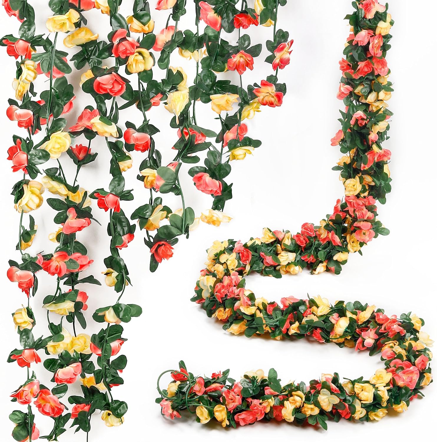 Miracliy 5Pcs 41FT Flower Garland Artificial Rose Arch Vines Fake Spring Floral Garland for Flower Wall Backdrop Wedding Mothers Day Garden Tea Party Decoration