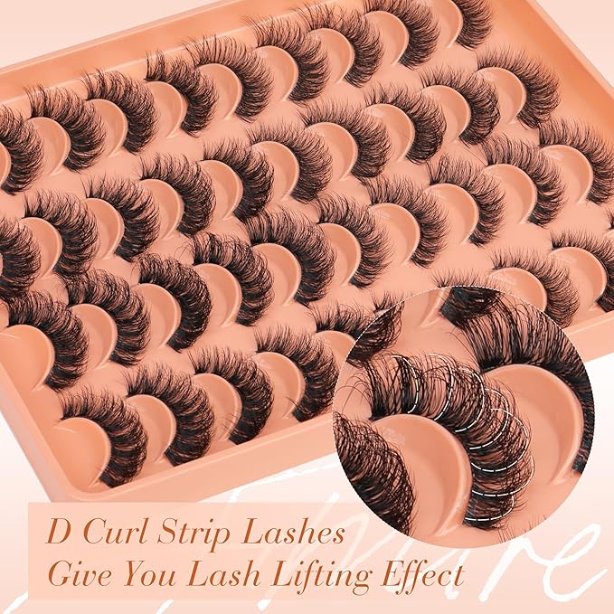 JIMIRE False Eyelashes 4 Styles Mixed Demi Wispies Cat Eye Lashes Mink Lashes Fluffy D Curl Russian Strip Lashes Natural Look Fake Lashes Pestañas 20 Pairs Pack-GlimoraGlow