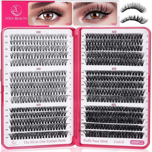 Bombshell Lash Clusters - Eyelash Clusters 20D+30D+40D+50D+60D+80D Wispy Individual Lashes D Curl Lash Extension 10-18MM Natural Lash Clusters DIY Cluster Eyelash Extensions for Beginners-GlimoraGlow