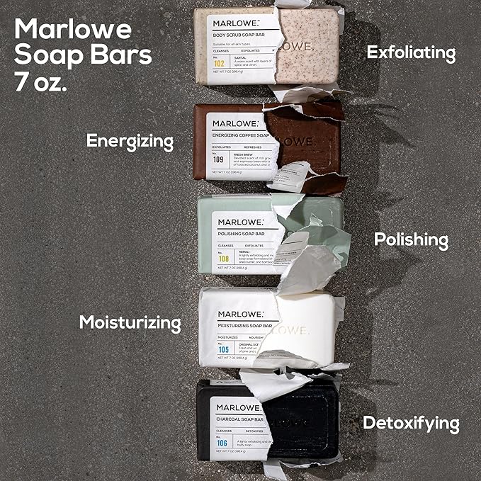 MARLOWE. No. 109 Coffee Bar Soap 7 oz (12 Bars) – Exfoliating Body Scrub for Men with Natural Extracts, Caffeine, Coffee Bean & Cocoa Butter – Energizing Fresh Brewed Scent-GlimoraGlow