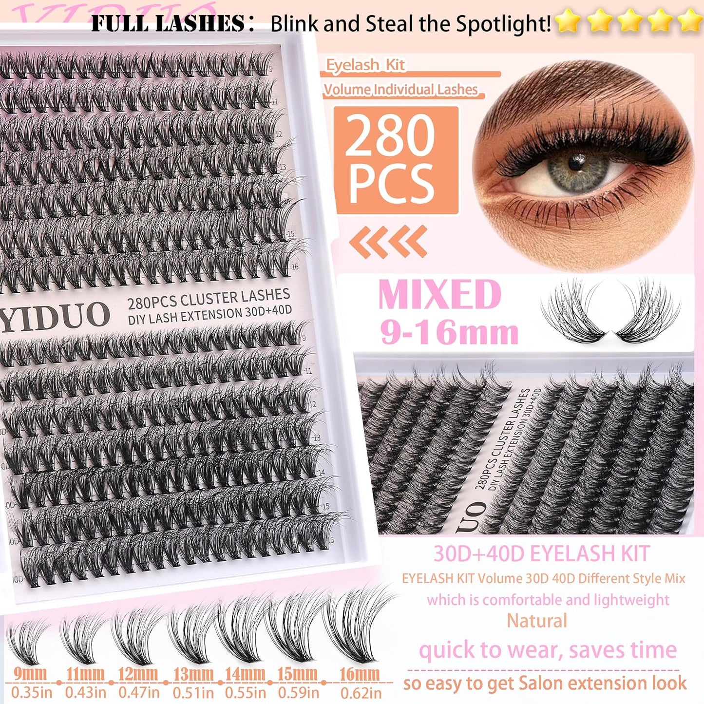 Lashes 7 style Mixed C-Curl False Eyelashes Extensions Clusters Lashes Kit Gift Packs 835Pcs with Bond&Seal Faux Mink Individual Lash Wholesale Pack DIY Individual Fake Eyelashes Box-GlimoraGlow
