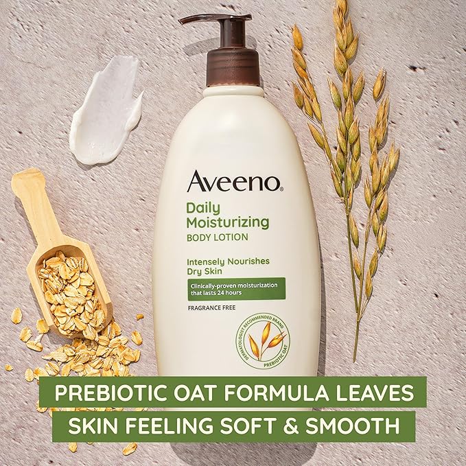 Aveeno Daily Moisturizing Body Lotion, Gentle Lotion Nourishes Dry Skin With Moisture, Soothing Prebiotic Oat, Fragrance-Free, Non-Comedogenic, Travel-Size, Pack of Three, 3 x 2.5 fl. Oz-GlimoraGlow