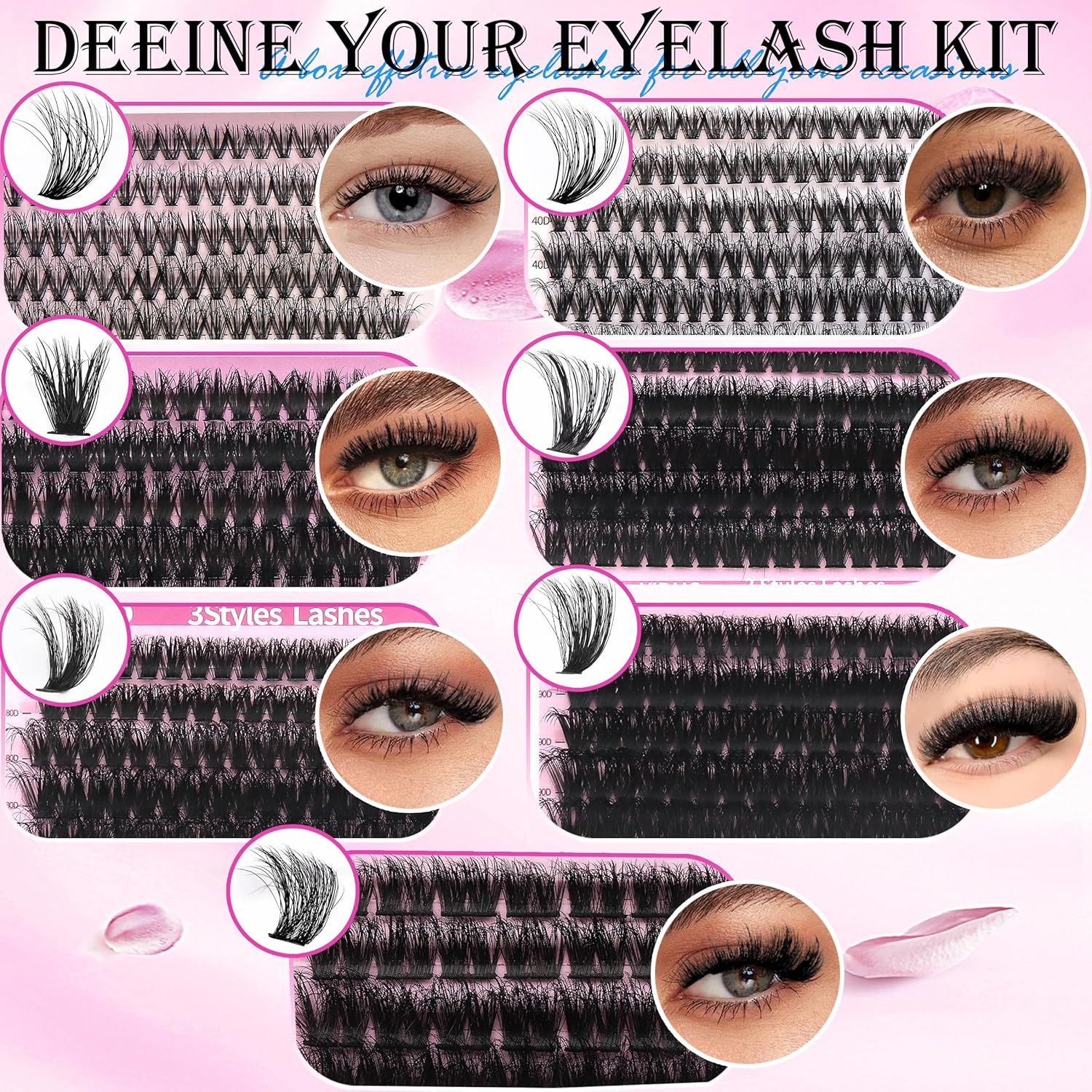 Lashes 7 style Mixed C-Curl False Eyelashes Extensions Clusters Lashes Kit Gift Packs 835Pcs with Bond&Seal Faux Mink Individual Lash Wholesale Pack DIY Individual Fake Eyelashes Box-GlimoraGlow